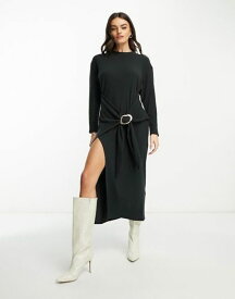 【送料無料】 エイソス レディース ワンピース トップス ASOS DESIGN supersoft long sleeve maxi dress with drapey sarong detail in black black