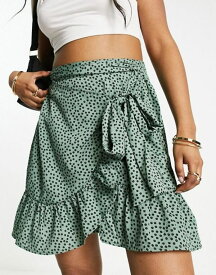 【送料無料】 オンリー レディース スカート ボトムス Only ruffle wrap mini skirt in green dot Green Spot