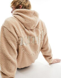 【送料無料】 エイソス メンズ パーカー・スウェット アウター ASOS ACTUAL oversized hoodie with front and back embroidery in beige borg Doe skin