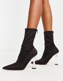 【送料無料】 エイソス レディース ブーツ・レインブーツ シューズ ASOS DESIGN Enterprise heeled sock boots in black with clear heel Black