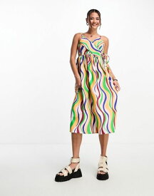 【送料無料】 ネイティブユース レディース ワンピース トップス Native Youth wrap cami midi dress with tie detail in multi wave Multi