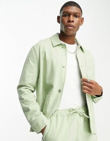 【送料無料】 エイソス メンズ ジャケット・ブルゾン アウター ASOS DESIGN worker jacket in washed sage green - part of a set LIGHT GREEN