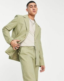 【送料無料】 リクレイム ヴィンテージ メンズ ジャケット・ブルゾン アウター Reclaimed Vintage regular blazer in summer pinstripe Khaki