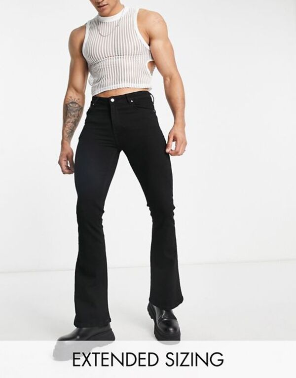 【送料無料】 エイソス メンズ デニムパンツ ジーンズ ボトムス ASOS DESIGN stretch flare jeans in black Blackのサムネイル