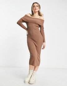 【送料無料】 ニュールック レディース ワンピース トップス New Look knitted bardot midi dress in tan Brown