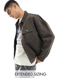 【送料無料】 エイソス メンズ ジャケット・ブルゾン アウター ASOS DESIGN oversized western jacket in brown BROWN