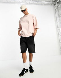 【送料無料】 ドクターデニム メンズ Tシャツ トップス Dr Denim Curtis small logo oversized t-shirt with logo back print in pink Pink