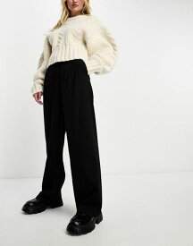 【送料無料】 ベルシュカ レディース カジュアルパンツ ボトムス Bershka double waistband wide leg tailored pants in black Black