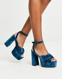 【送料無料】 エイソス レディース サンダル シューズ ASOS DESIGN Natia knotted platform heeled sandals in blue Blue Velvet