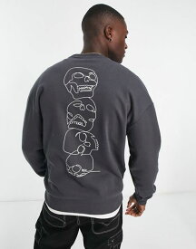 【送料無料】 ジャック アンド ジョーンズ メンズ パーカー・スウェット アウター Jack & Jones Originals oversized hoodie with skull back print in dark gray Asphalt