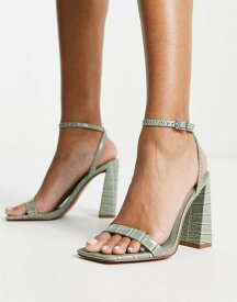 【送料無料】 エイソス レディース サンダル シューズ ASOS DESIGN Nora barely there block heeled sandals in sage green croc sage green croc