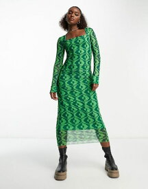 【送料無料】 ワイエーエス レディース ワンピース トップス Y.A.S Krizza long sleeve midi dress in green print green