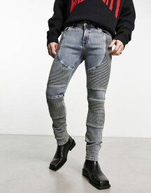 【送料無料】 エイソス メンズ デニムパンツ ジーンズ ボトムス ASOS DESIGN skinny jeans with moto detail in blue Mid wash blue