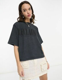 【送料無料】 リクレイム ヴィンテージ レディース シャツ トップス Reclaimed Vintage block logo T-shirt in washed charcoal Charcoal