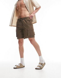 【送料無料】 トップマン メンズ ハーフパンツ・ショーツ ボトムス Topman skinny cargo swim shorts in brown Brown