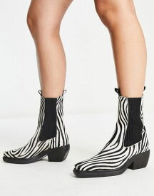 【送料無料】 エイソス レディース ブーツ・レインブーツ シューズ ASOS DESIGN Austin leather chelsea western boots in black Zebra