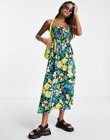 【送料無料】 トップショップ レディース ワンピース トップス Topshop poplin bold floral shirred strappy midi dress in multi Multi