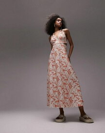 【送料無料】 トップショップ レディース ワンピース トップス Topshop eyelet jersey v-neck midi dress in ivory Multi