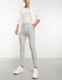 【送料無料】 エイソス メンズ カジュアルパンツ ボトムス ASOS DESIGN super skinny wool mix dressy pants in gray window plaid LIGHT GRAY