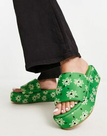 【送料無料】 エイソス レディース サンダル シューズ ASOS DESIGN Tyla padded flatform sandals in green floral Green floral