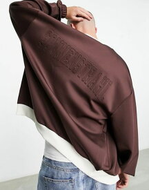 【送料無料】 エイソス メンズ ジャケット・ブルゾン アウター ASOS DESIGN oversized bomber jacket in brown scuba with embossed back text print Deep mahogany