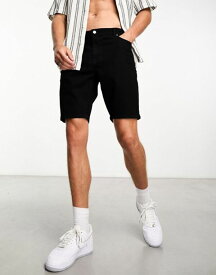 【送料無料】 エイソス メンズ ハーフパンツ・ショーツ ボトムス ASOS DESIGN skinny regular length denim shorts in black Black