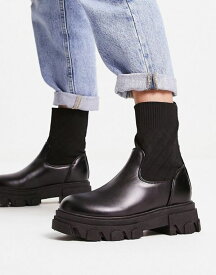 【送料無料】 トリュフコレクション レディース ブーツ・レインブーツ シューズ Truffle Collection knitted sock boots in black Black