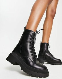 【送料無料】 ニュールック レディース ブーツ・レインブーツ シューズ New Look lace up chunky flat boot in black Black