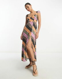 【送料無料】 エイソス レディース ワンピース トップス ASOS DESIGN viscose sweetheart neckline slit front midi dress in mixed paisley print Mixed paisley