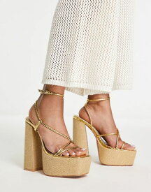 【送料無料】 パブリックデザイア レディース スニーカー シューズ Public Desire Blissful raffia strappy platforms in gold GOLD