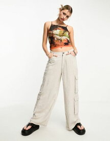 【送料無料】 コルージョン レディース カジュアルパンツ ボトムス COLLUSION pocket detail wide leg linen pants in stone BEIGE