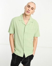 【送料無料】 リバーアイランド メンズ シャツ トップス River Island linen short sleeve shirt in light green GREEN - LIGHT