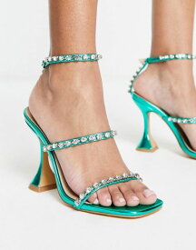 【送料無料】 ロンドンレベル レディース サンダル シューズ London Rebel three part embellished flare heeled sandals in green metallic Green metallic