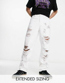 【送料無料】 エイソス メンズ デニムパンツ ボトムス ASOS DESIGN baggy jeans with heavy rips in white WHITE