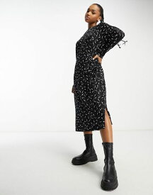 【送料無料】 モンキ レディース ワンピース トップス Monki jersey midi dress in black small floral print Black