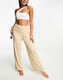 【送料無料】 ヴェロモーダ レディース カジュアルパンツ ボトムス Vero Moda shirred waist beach pants in beige BEIGE