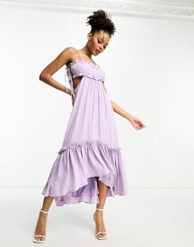 【送料無料】 エイソス レディース ワンピース トップス ASOS DESIGN ruched bust satin midi dress with tie detail and cut out in lilac LILAC