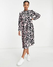 【送料無料】 モンキ レディース ワンピース トップス Monki midi dress in pink and brown swirl print Pink and brown