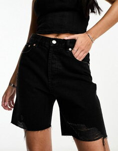 yz }S fB[X n[tpcEV[c {gX Mango longline ripped denim shorts in black Black