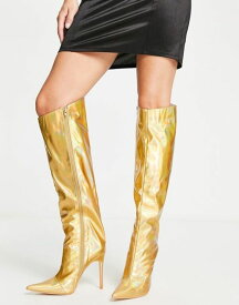 【送料無料】 パブリックデザイア レディース ブーツ・レインブーツ シューズ Public Desire Independent metallic knee boots in gold GOLD