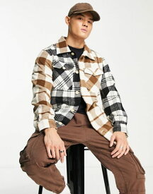 【送料無料】 アダプト メンズ シャツ トップス ADPT oversized heavy brushed check overshirt in beige & black Fungi/black