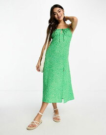 【送料無料】 モンキ レディース ワンピース トップス Monki strappy midi dress with split in green ditsy Green