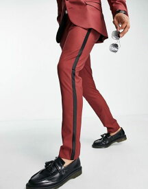 【送料無料】 エイソス メンズ カジュアルパンツ ボトムス ASOS DESIGN skinny tuxedo pants with satin side stripe in red RED