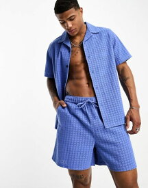 【送料無料】 エイソス メンズ ハーフパンツ・ショーツ ボトムス ASOS DESIGN broderie shorts in shorter length in blue - part of a set Blue
