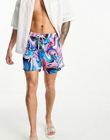 【送料無料】 カルバンクライン メンズ ハーフパンツ・ショーツ 水着 Calvin Klein swim shorts in pink and blue paint spill print Paint Spill