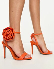 【送料無料】 エイソス レディース サンダル シューズ ASOS DESIGN Neva corsage barely there heeled sandals in orange ORANGE