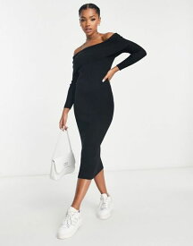 【送料無料】 ニュールック レディース ワンピース トップス New Look knitted bardot midi dress in black Black