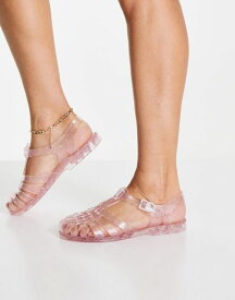 【送料無料】 ロンドンレベル レディース パンプス シューズ London Rebel flat jelly shoes in clear Pink Glitter