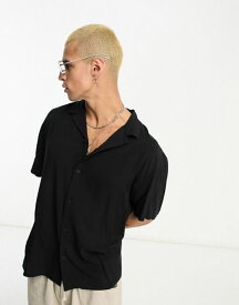 【送料無料】 リクレイム ヴィンテージ メンズ シャツ トップス Reclaimed Vintage viscose revere shirt in black Black