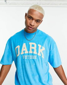 【送料無料】 エイソス メンズ Tシャツ トップス ASOS Dark Future oversized t-shirt in towelling with logo applique in blue - part of a set BLUE